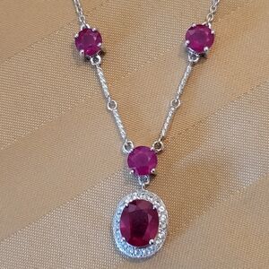 Elegant Ruby & White Zircon Sterling Silver Necklace